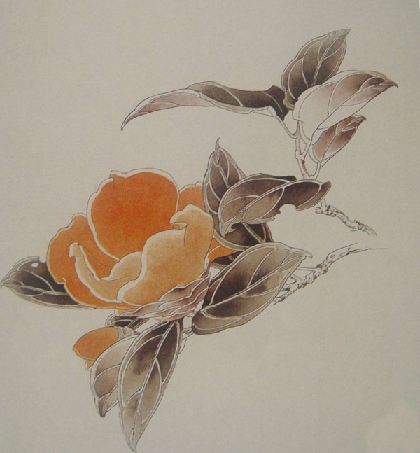 Le camellia en peinture chinoise gongbi, étape 2