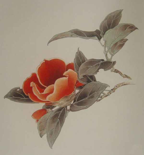 Le camellia en peinture chinoise gongbi, étape 3