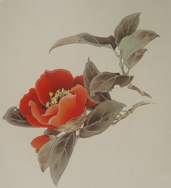 Le camellia en peinture chinoise gongbi, étape 4