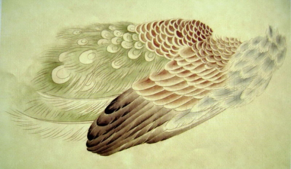 Les ailes du paon en peinture chinoise gongbi, étape 2