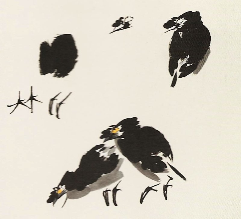 Le merle huppé de Chine en peinture chinoise xieyi