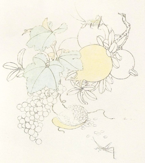 Les grenades et raisins en peinture chinoise gongbi, étape 2