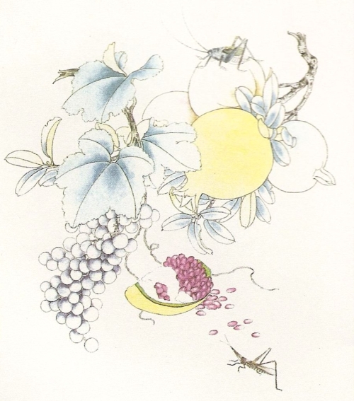 Les grenades et raisins en peinture chinoise gongbi, étape 3