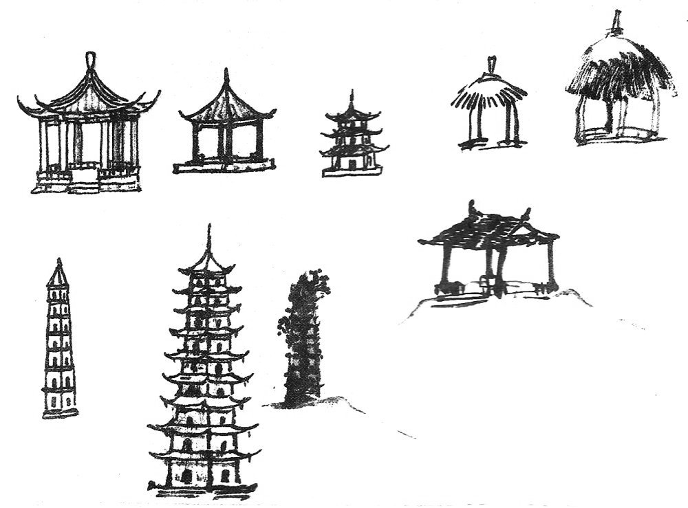 Peinture chinoise : les pagodes