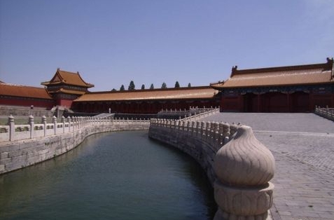 Beijing, Pékin, Vue de la partie est de la porte de l'Harmonie Suprême de la Cité Interdite
