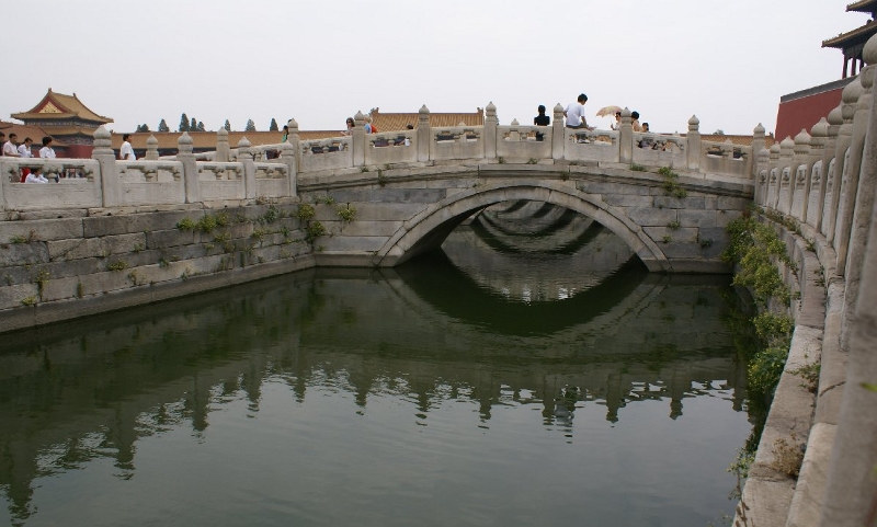 Beijing, Pékin, Un pont des Eaux d'or de la porte de l'Harmonie Suprême de la Cité Interdite