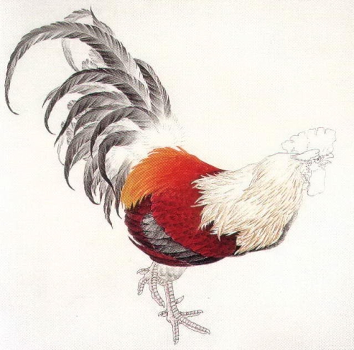 Le coq en peinture chinoise gongbi, étape 4