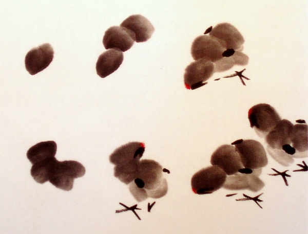 Les poussins en peinture chinoise xieyi