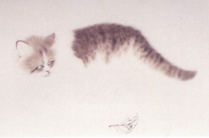 Le chat en peinture chinoise gongbi, étape 1.