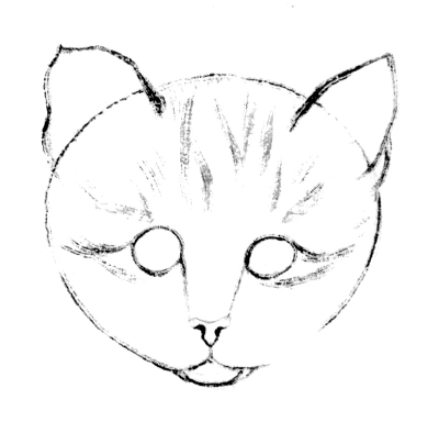 La tête du chat en peinture chinoise xieyi, étape 1.