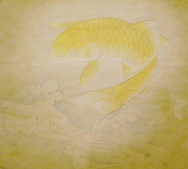 La carpe en peinture chinoise gongbi, étape 1