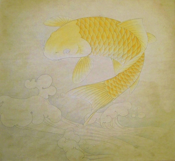 La carpe en peinture chinoise gongbi, étape 2