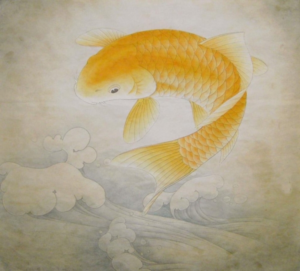 La carpe en peinture chinoise gongbi, étape 3