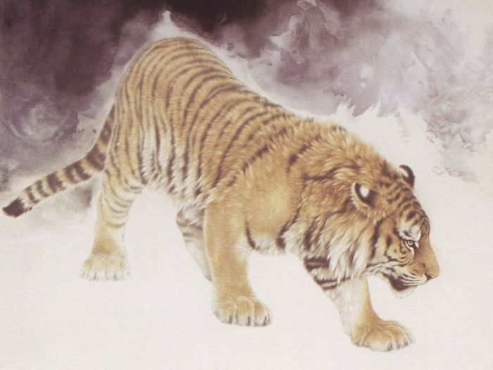 Le tigre en peinture chinoise gongbi, étape 4.