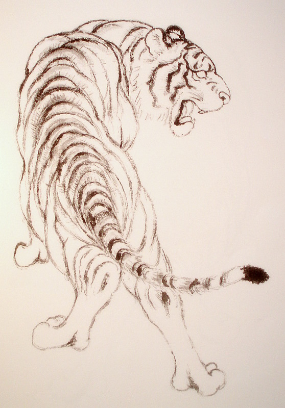 Le corps du tigre en peinture chinoise xieyi, étape 2.