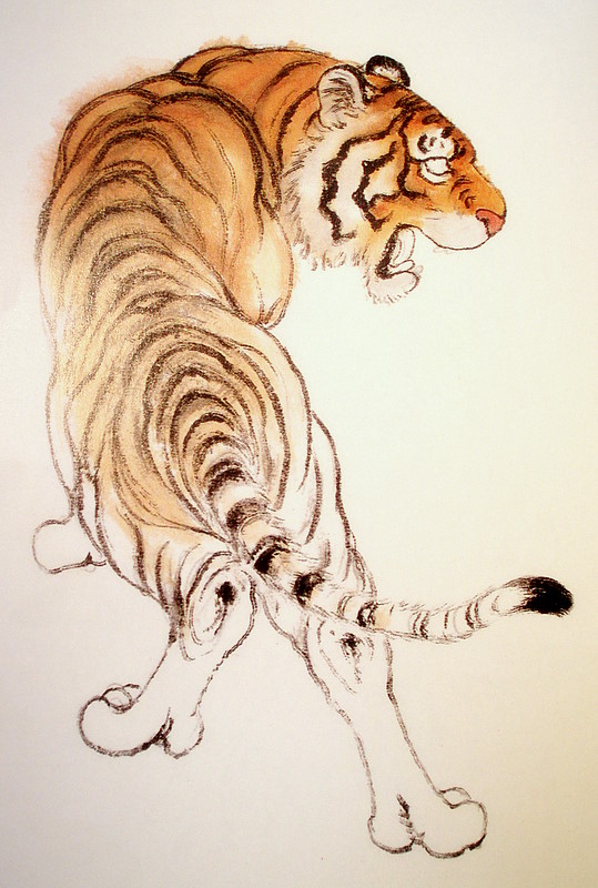 Le corps du tigre en peinture chinoise xieyi, étape 3.