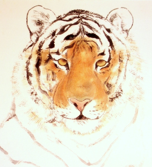 La tête du tigre en peinture chinoise xieyi, étape 3.