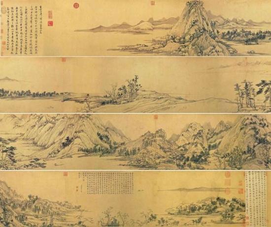 Detalle de 'Moradas en las montañas Fuchun' por Huang Gongwang Detalle de 'Moradas en las montañas Fuchun' por Huang Gongwang