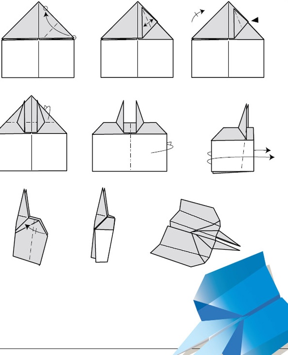 Étape pour réaliser l'origami d'avion Hawkeye
