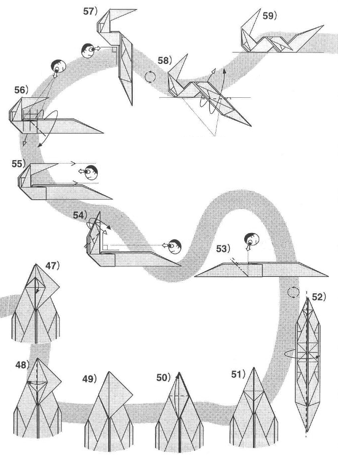 origami de dragon, étape 47 à 59