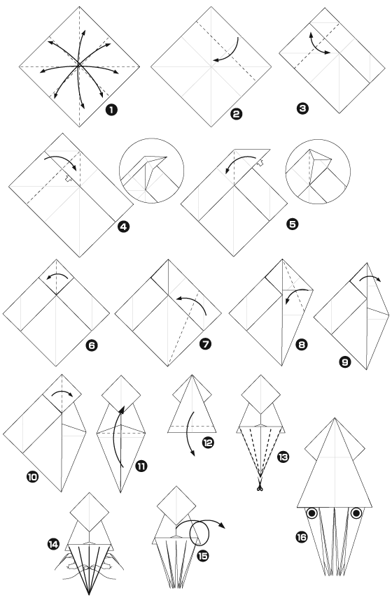 Diagramme d'origami de calamar