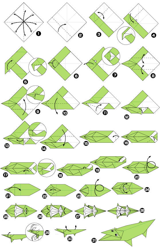 Diagramme d'origami de crocodile
