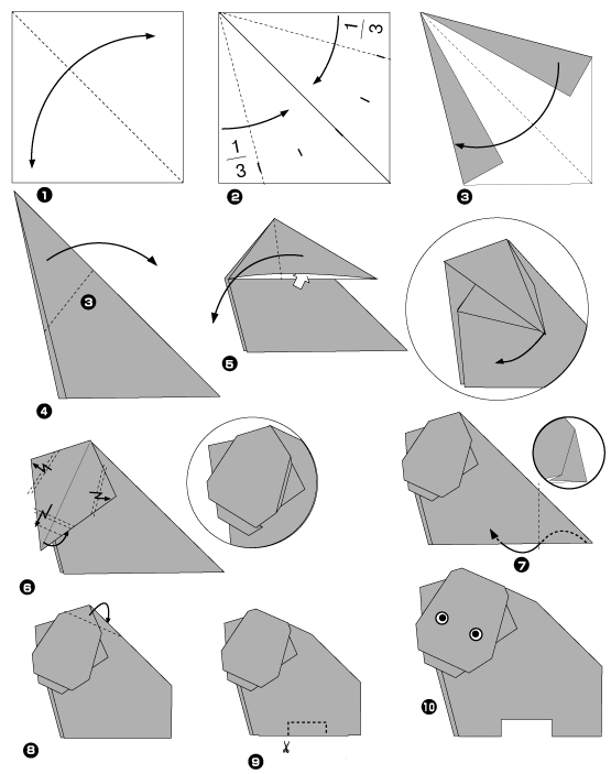 Diagramme d'origami d'hippopotame