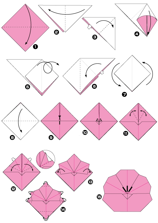 Diagramme d'origami de prunus : la fleur