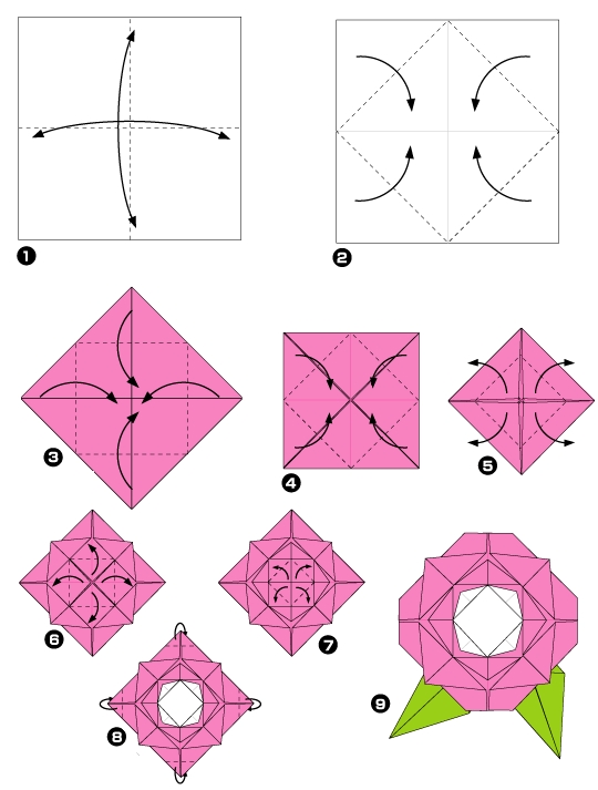 Diagramme d'origami de rose