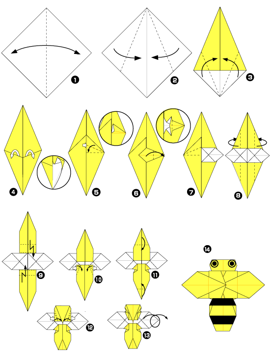 Diagramme d'origami d'abeille