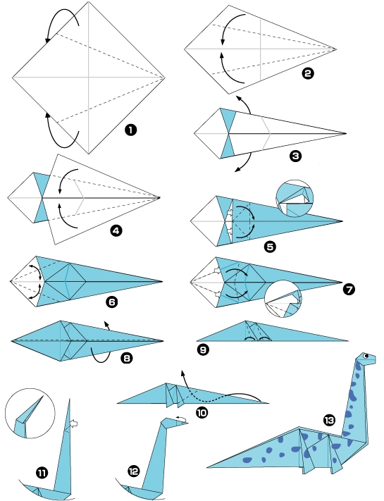 Diagramme d'origami de dinosaure