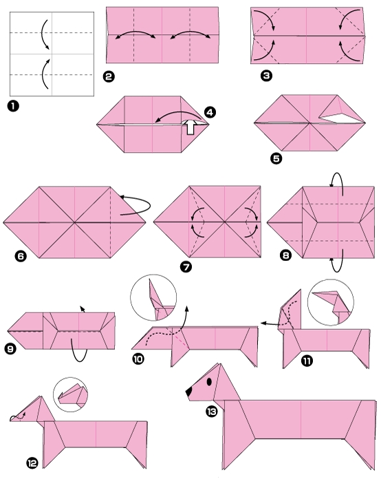 Diagramme d'origami de teckel