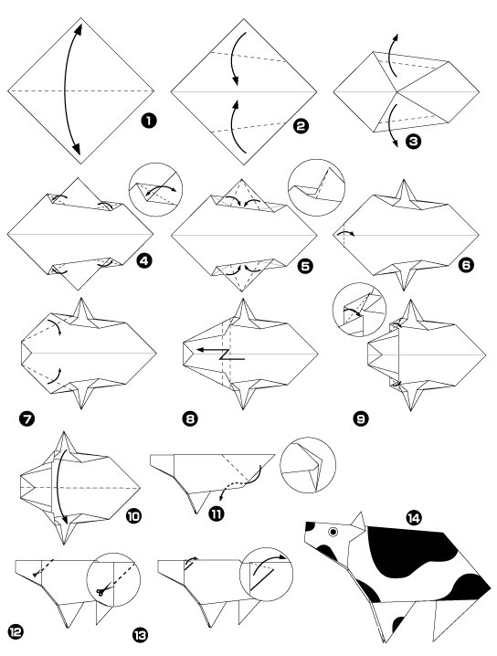 Diagramme d'origami de vache